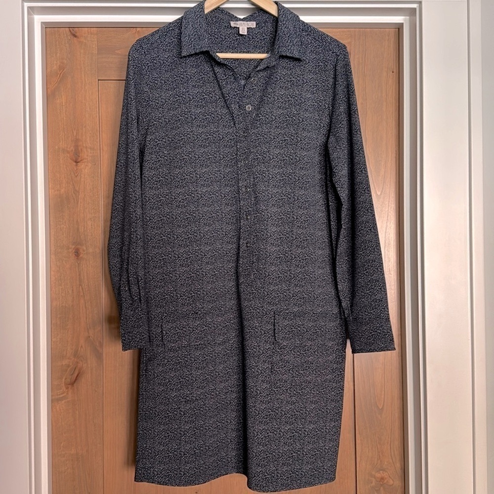 Lila Rose Pop Over Shirt Dress Womens S stretch Patch Pockets Preppy Academia